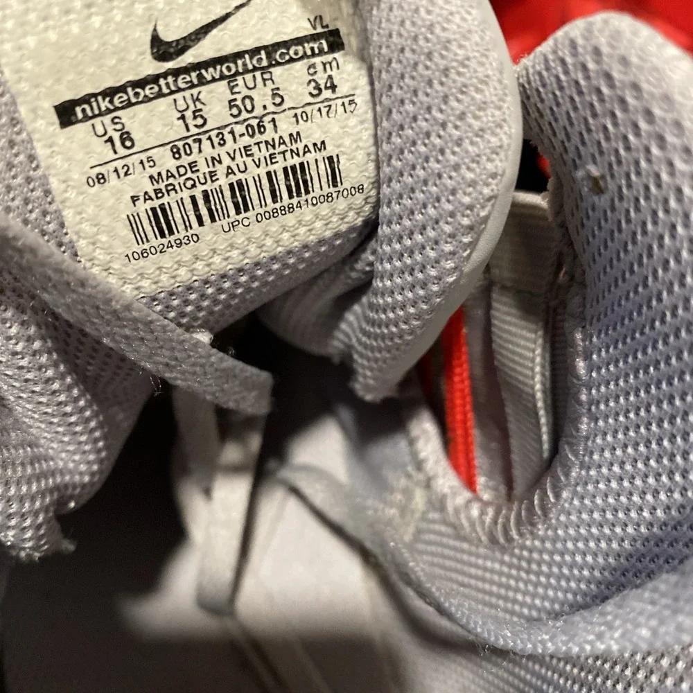 Nike BSBL Hurrache‎ Baseball Shoes Red Gray White Size 16